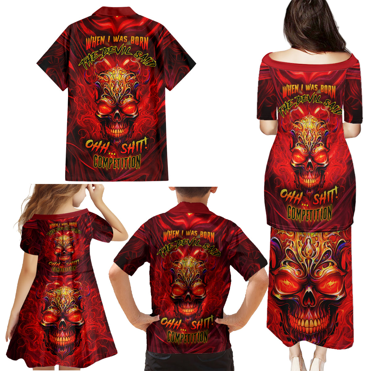 When Is Was Born The Devil Family Matching Puletasi Dress and Hawaiian Shirt - Wonder Print Shop