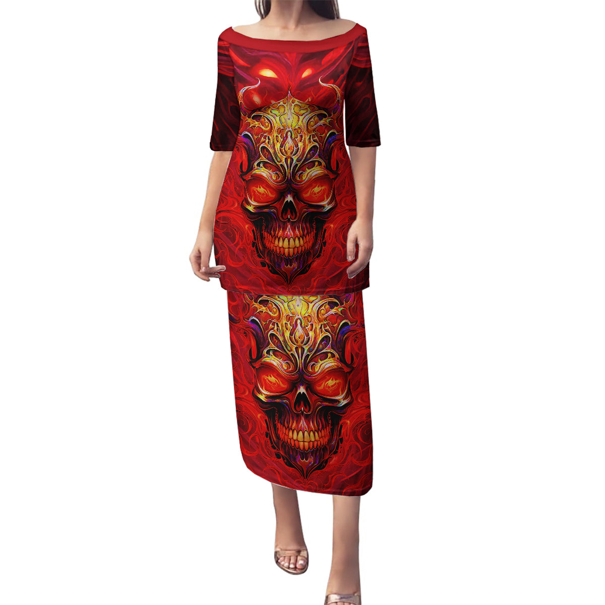 When Is Was Born The Devil Family Matching Puletasi Dress and Hawaiian Shirt - Wonder Print Shop