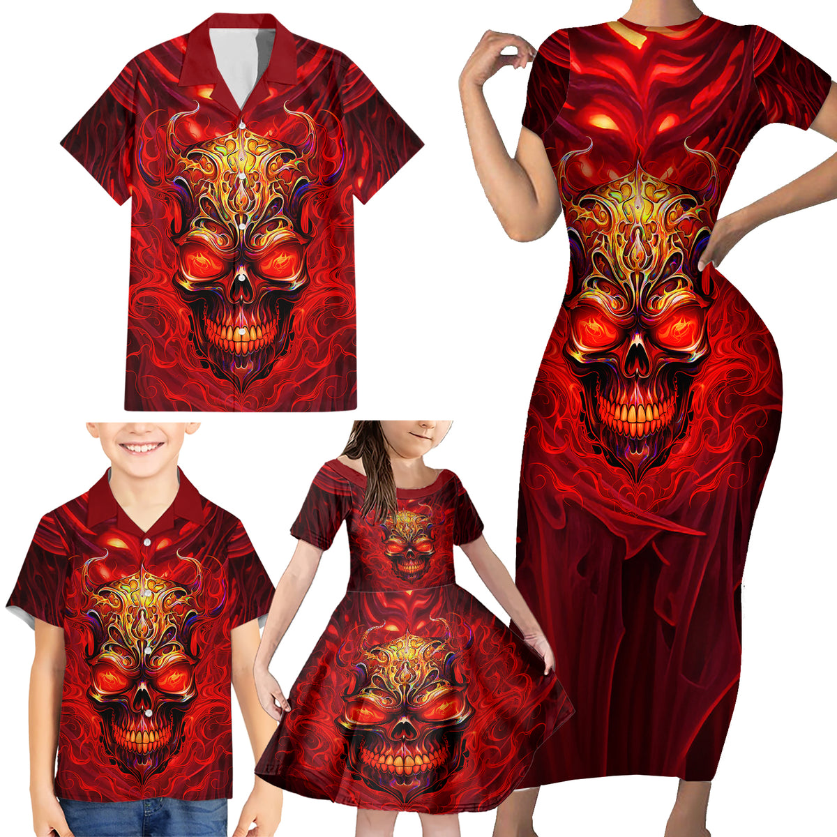 When Is Was Born The Devil Family Matching Short Sleeve Bodycon Dress and Hawaiian Shirt - Wonder Print Shop