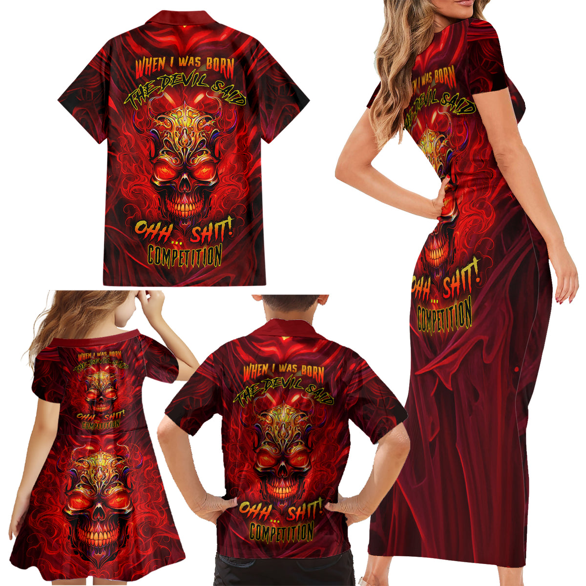 When Is Was Born The Devil Family Matching Short Sleeve Bodycon Dress and Hawaiian Shirt - Wonder Print Shop