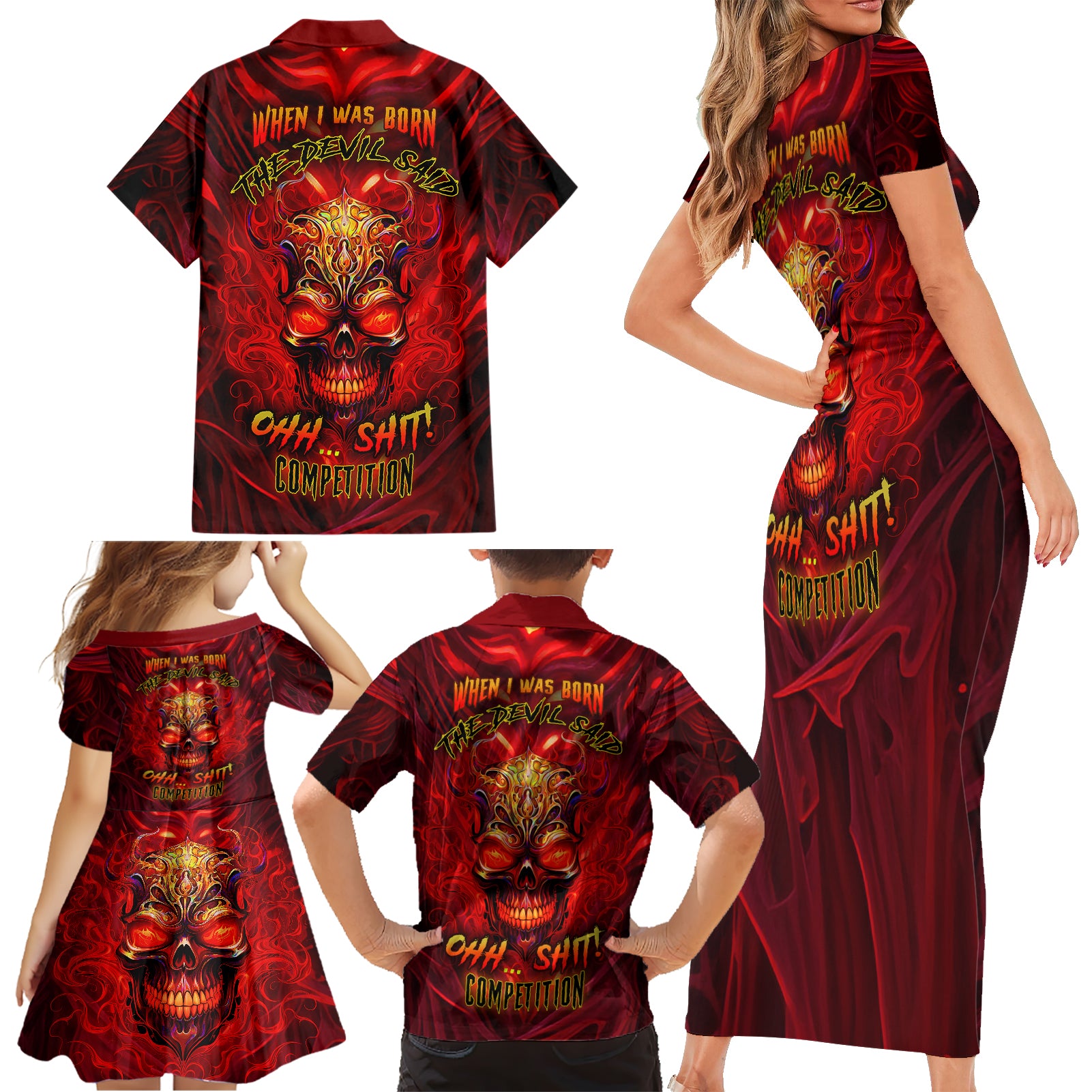 When Is Was Born The Devil Family Matching Short Sleeve Bodycon Dress and Hawaiian Shirt - Wonder Print Shop