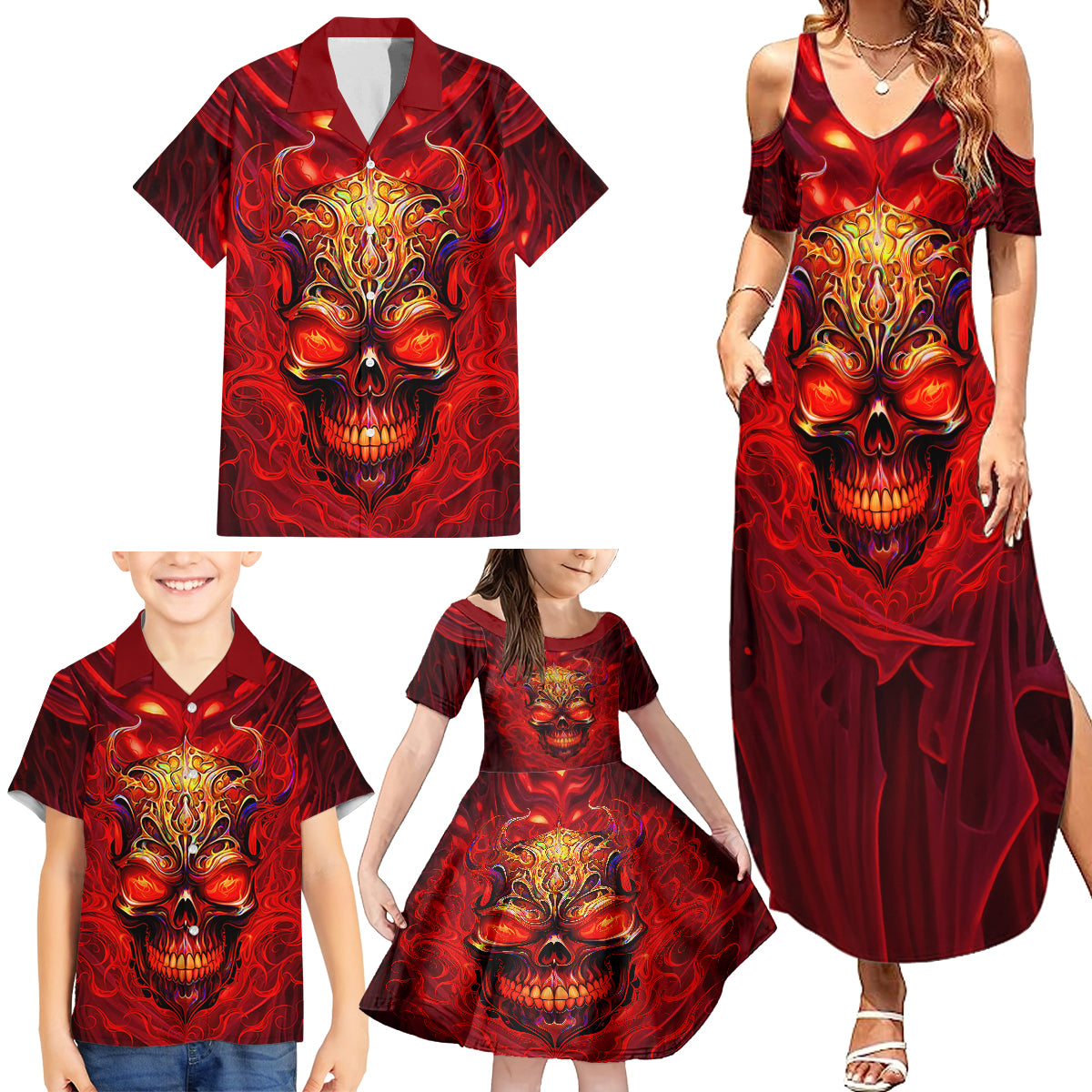 When Is Was Born The Devil Family Matching Summer Maxi Dress and Hawaiian Shirt - Wonder Print Shop