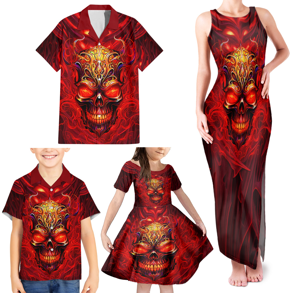 When Is Was Born The Devil Family Matching Tank Maxi Dress and Hawaiian Shirt - Wonder Print Shop