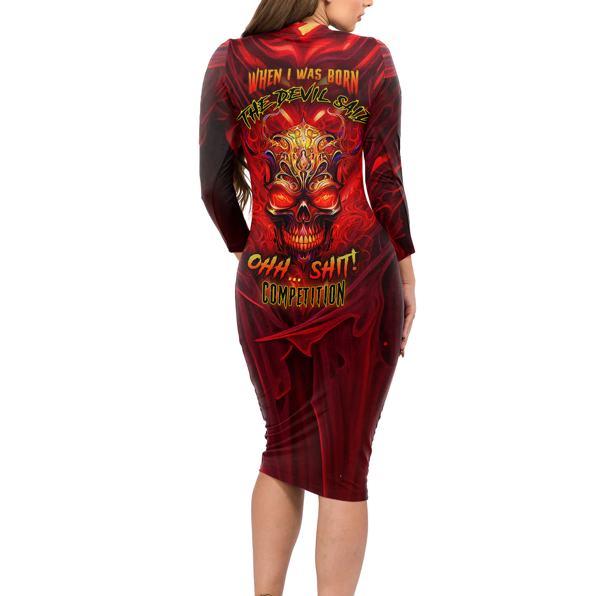 When Is Was Born The Devil Long Sleeve Bodycon Dress - Wonder Print Shop