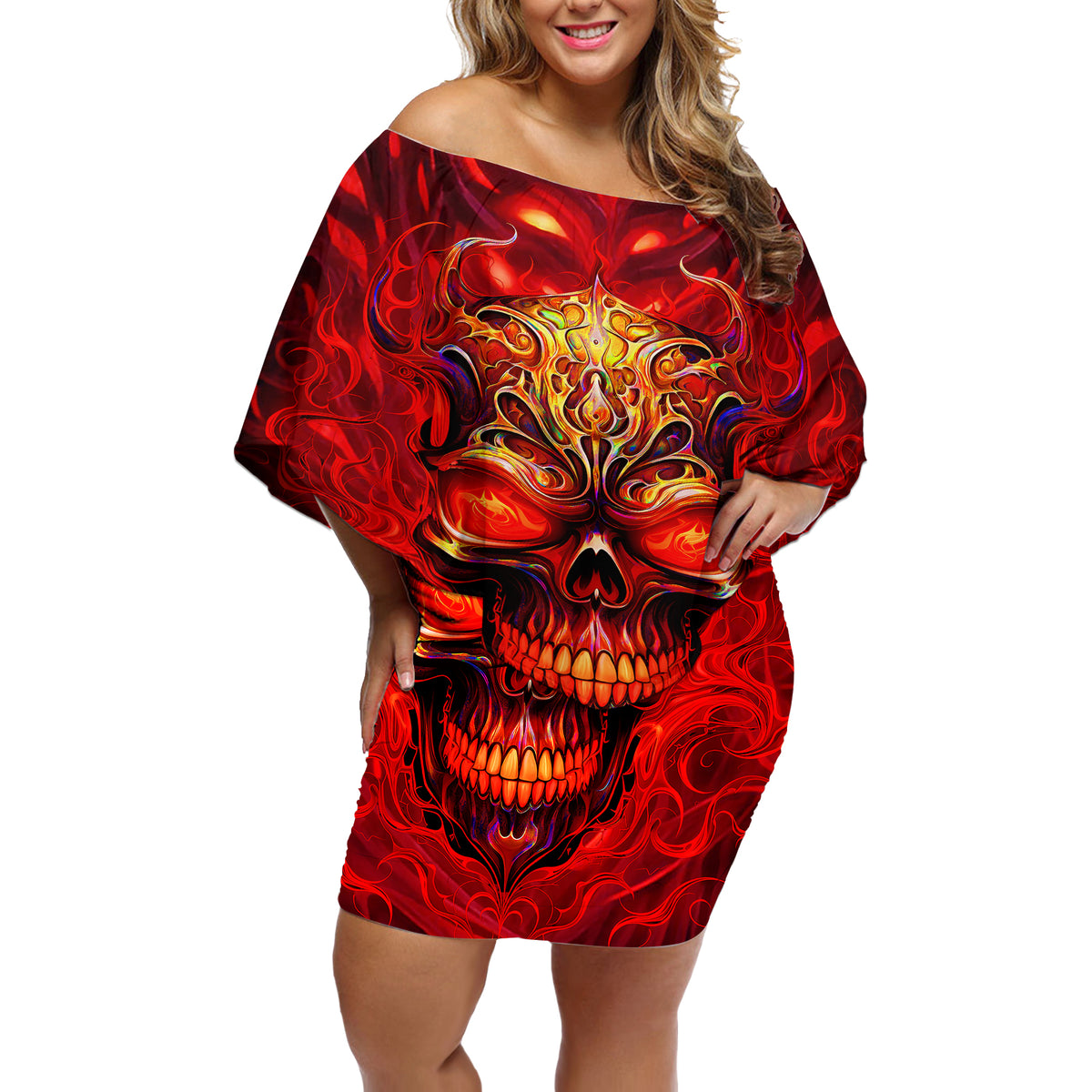 When Is Was Born The Devil Off Shoulder Short Dress - Wonder Print Shop