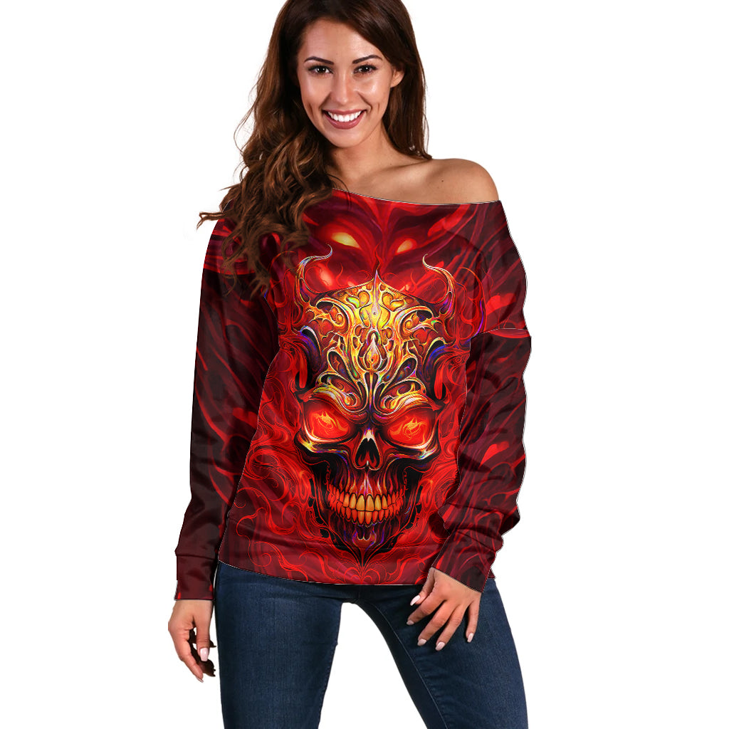 When Is Was Born The Devil Off Shoulder Sweater - Wonder Print Shop