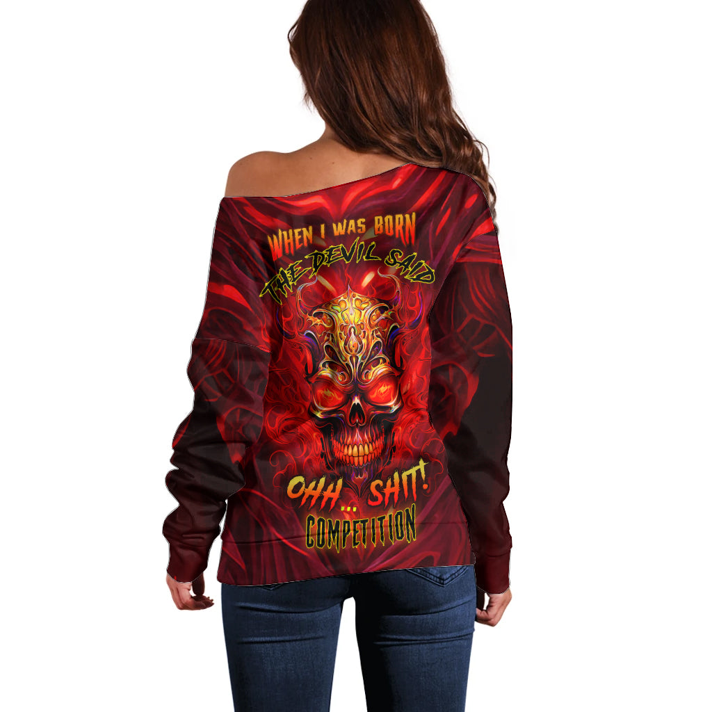When Is Was Born The Devil Off Shoulder Sweater - Wonder Print Shop