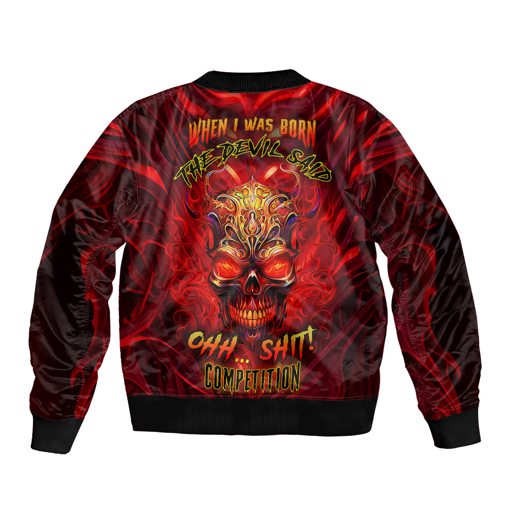 When Is Was Born The Devil Sleeve Zip Bomber Jacket - Wonder Print Shop