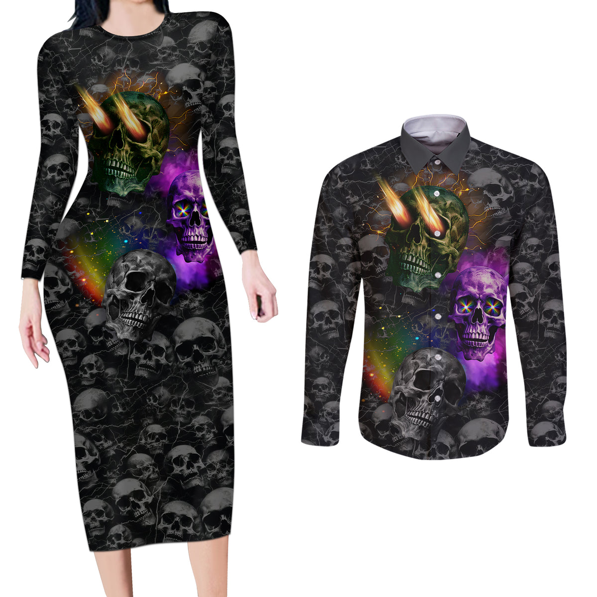 You Inspire My Inner Serial Killer Couples Matching Long Sleeve Bodycon Dress and Long Sleeve Button Shirts - Wonder Print Shop