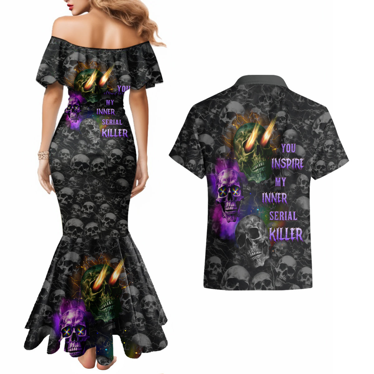 You Inspire My Inner Serial Killer Couples Matching Mermaid Dress and Hawaiian Shirt - Wonder Print Shop