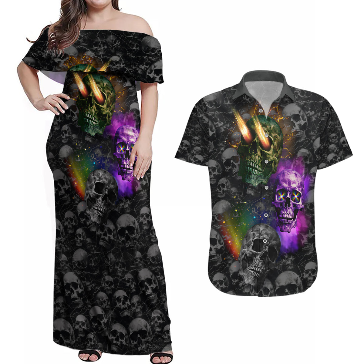 You Inspire My Inner Serial Killer Couples Matching Off Shoulder Maxi Dress and Hawaiian Shirt - Wonder Print Shop