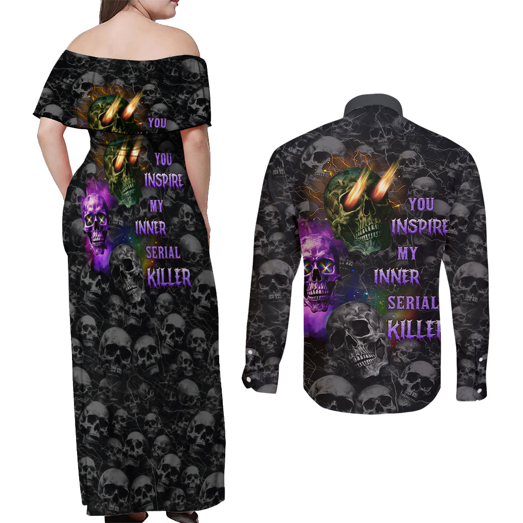 You Inspire My Inner Serial Killer Couples Matching Off Shoulder Maxi Dress and Long Sleeve Button Shirts - Wonder Print Shop