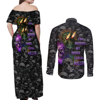 You Inspire My Inner Serial Killer Couples Matching Off Shoulder Maxi Dress and Long Sleeve Button Shirts - Wonder Print Shop