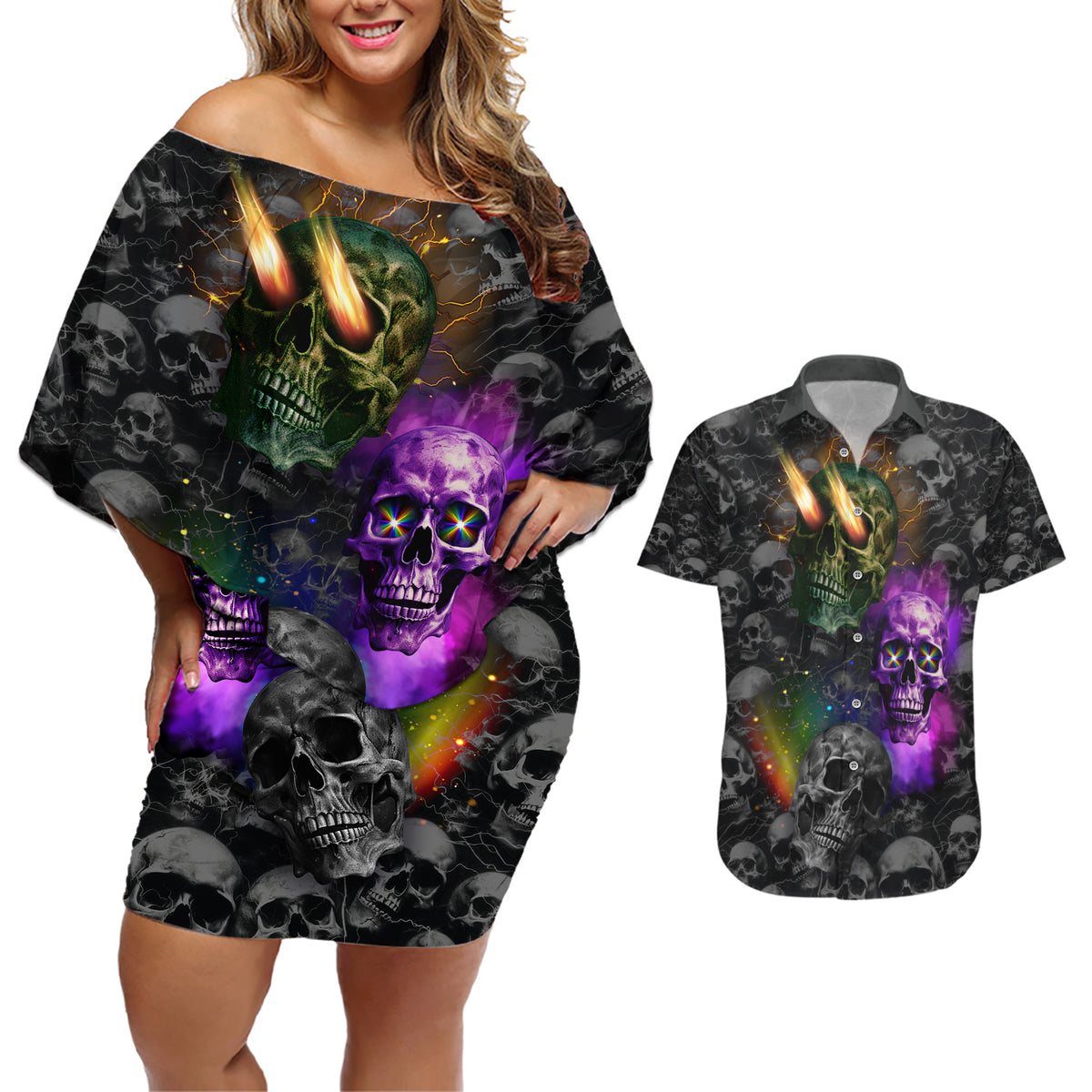 You Inspire My Inner Serial Killer Couples Matching Off Shoulder Short Dress and Hawaiian Shirt - Wonder Print Shop