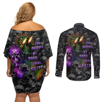 You Inspire My Inner Serial Killer Couples Matching Off Shoulder Short Dress and Long Sleeve Button Shirts - Wonder Print Shop