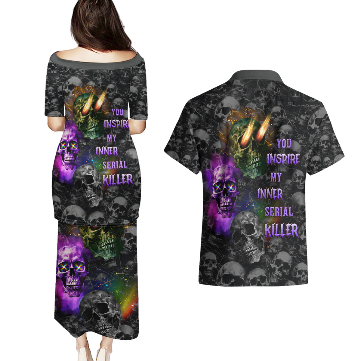 You Inspire My Inner Serial Killer Couples Matching Puletasi Dress and Hawaiian Shirt - Wonder Print Shop