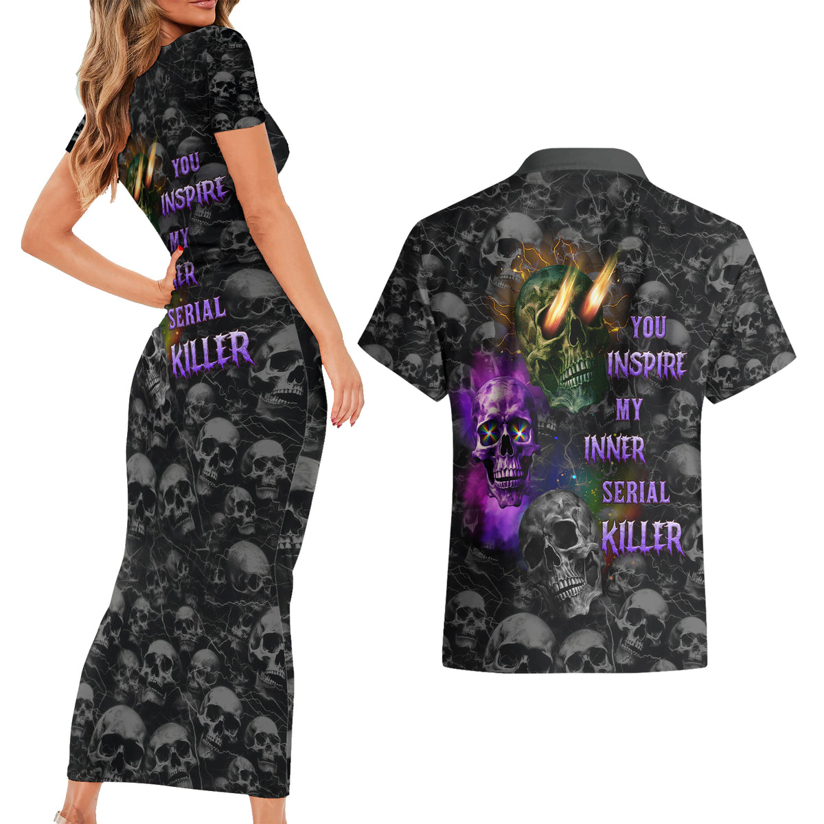 You Inspire My Inner Serial Killer Couples Matching Short Sleeve Bodycon Dress and Hawaiian Shirt - Wonder Print Shop