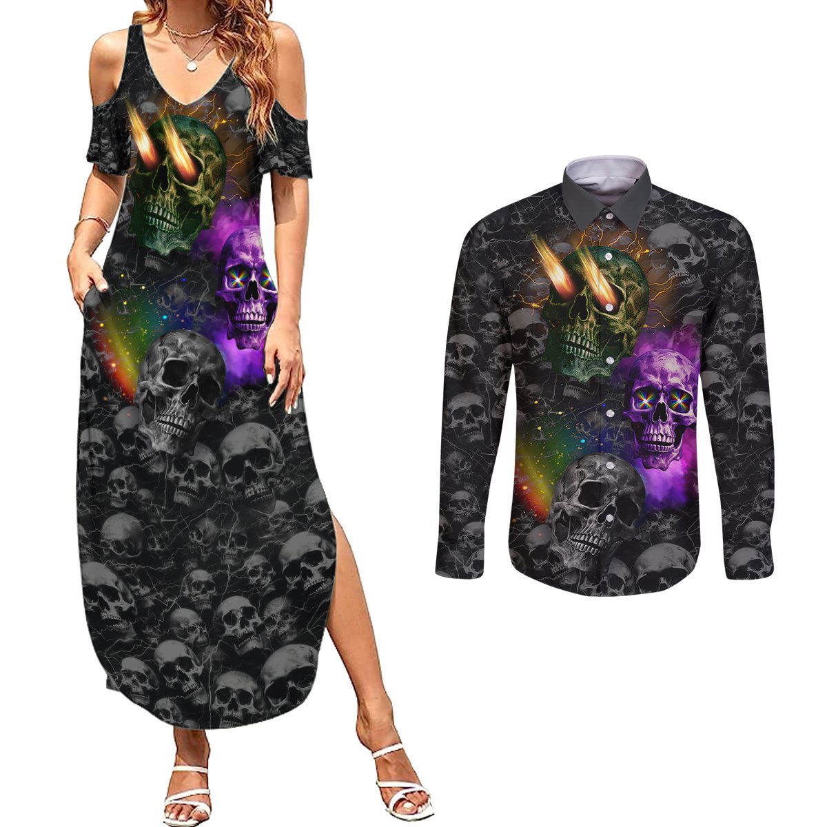 You Inspire My Inner Serial Killer Couples Matching Summer Maxi Dress and Long Sleeve Button Shirts - Wonder Print Shop