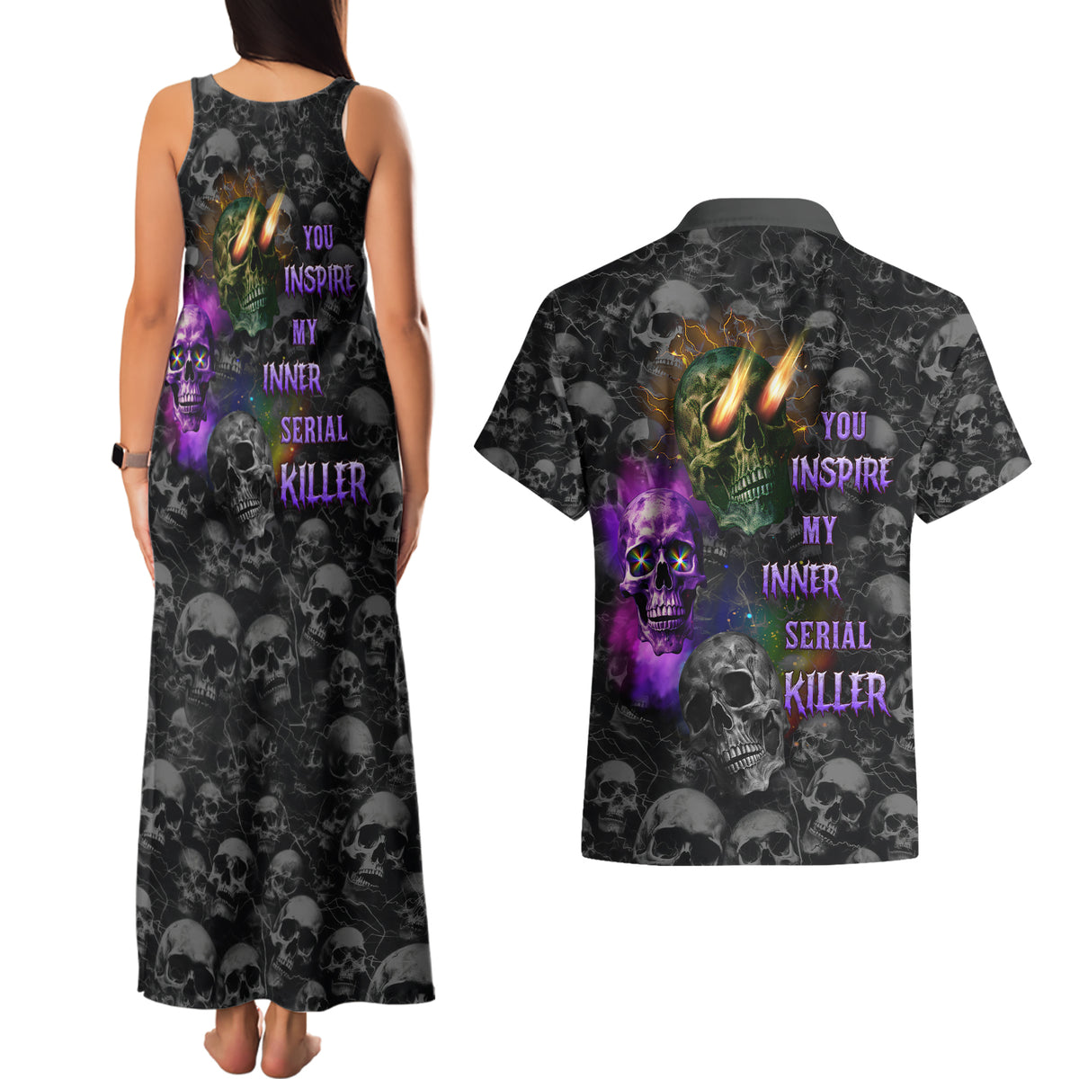 You Inspire My Inner Serial Killer Couples Matching Tank Maxi Dress and Hawaiian Shirt - Wonder Print Shop