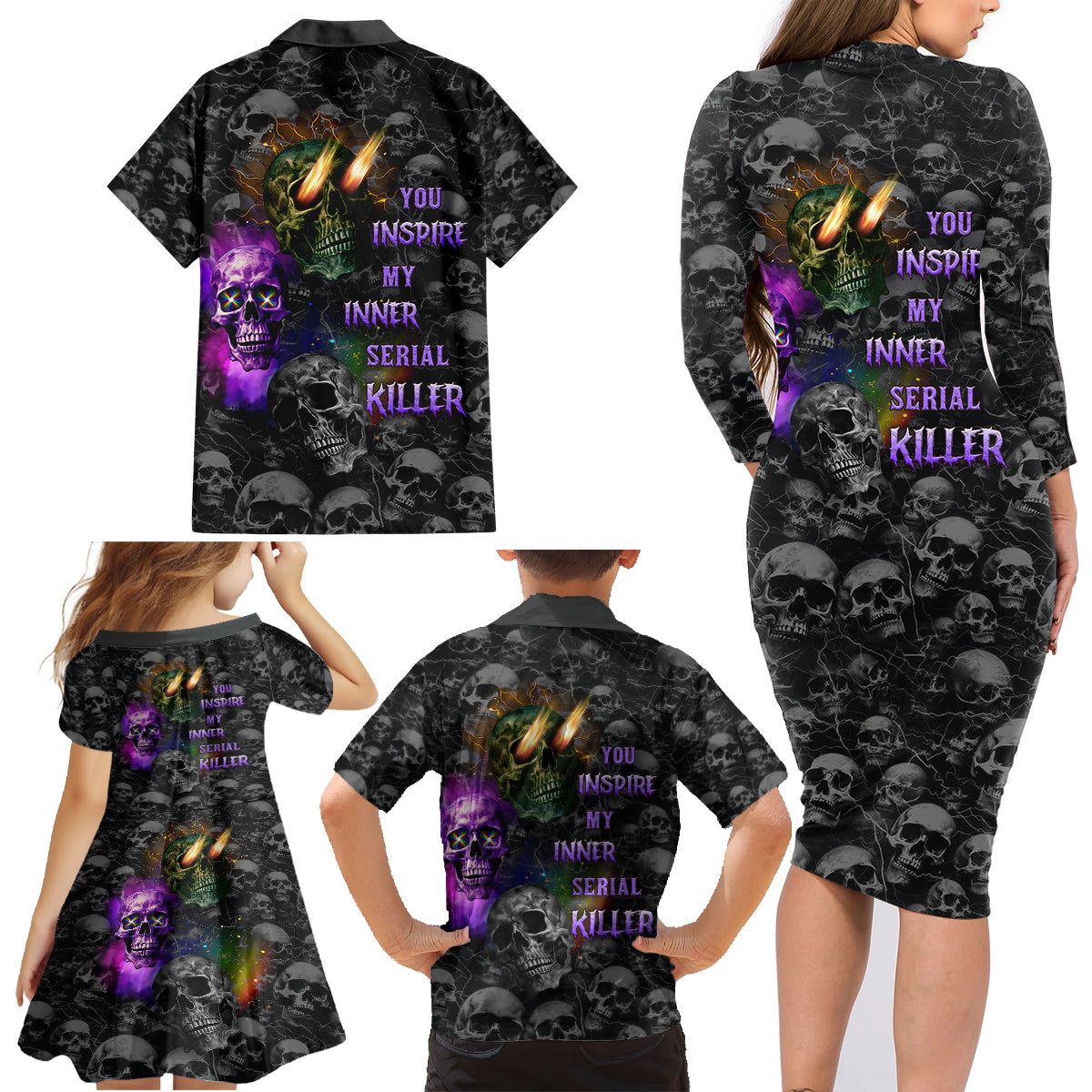 You Inspire My Inner Serial Killer Family Matching Long Sleeve Bodycon Dress and Hawaiian Shirt - Wonder Print Shop