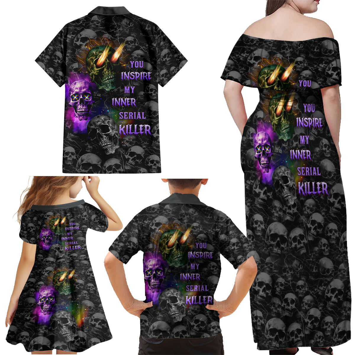 You Inspire My Inner Serial Killer Family Matching Off Shoulder Maxi Dress and Hawaiian Shirt - Wonder Print Shop