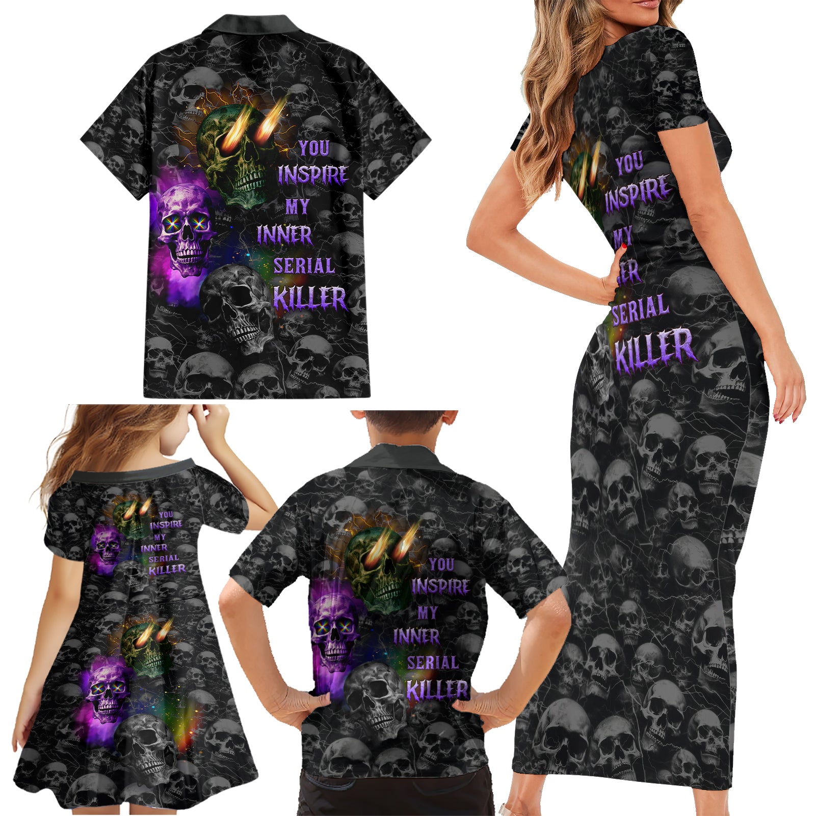 You Inspire My Inner Serial Killer Family Matching Short Sleeve Bodycon Dress and Hawaiian Shirt - Wonder Print Shop