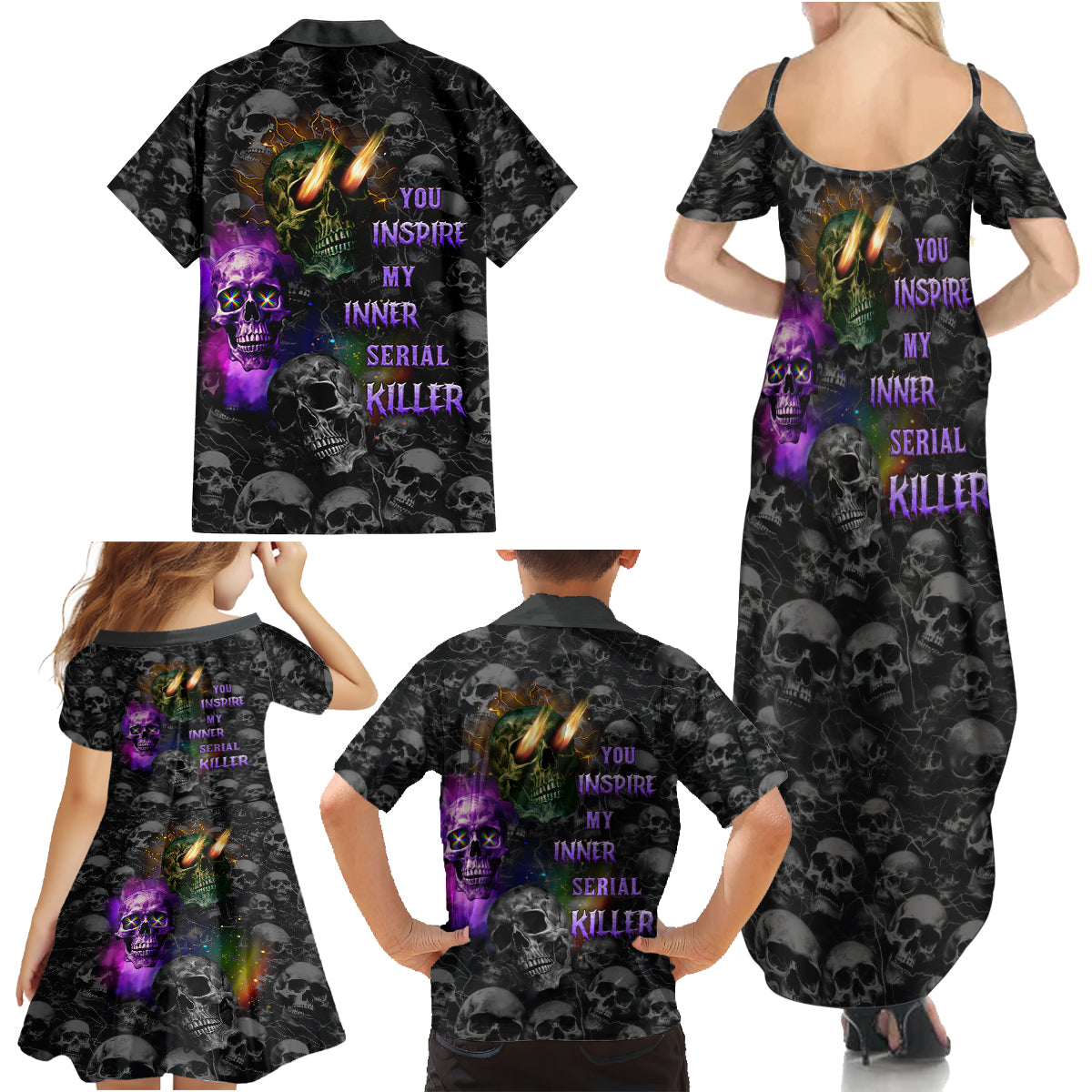 You Inspire My Inner Serial Killer Family Matching Summer Maxi Dress and Hawaiian Shirt - Wonder Print Shop