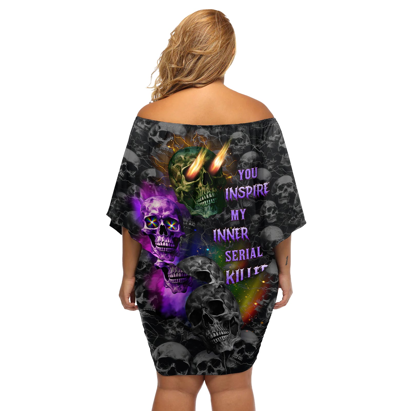 You Inspire My Inner Serial Killer Off Shoulder Short Dress - Wonder Print Shop