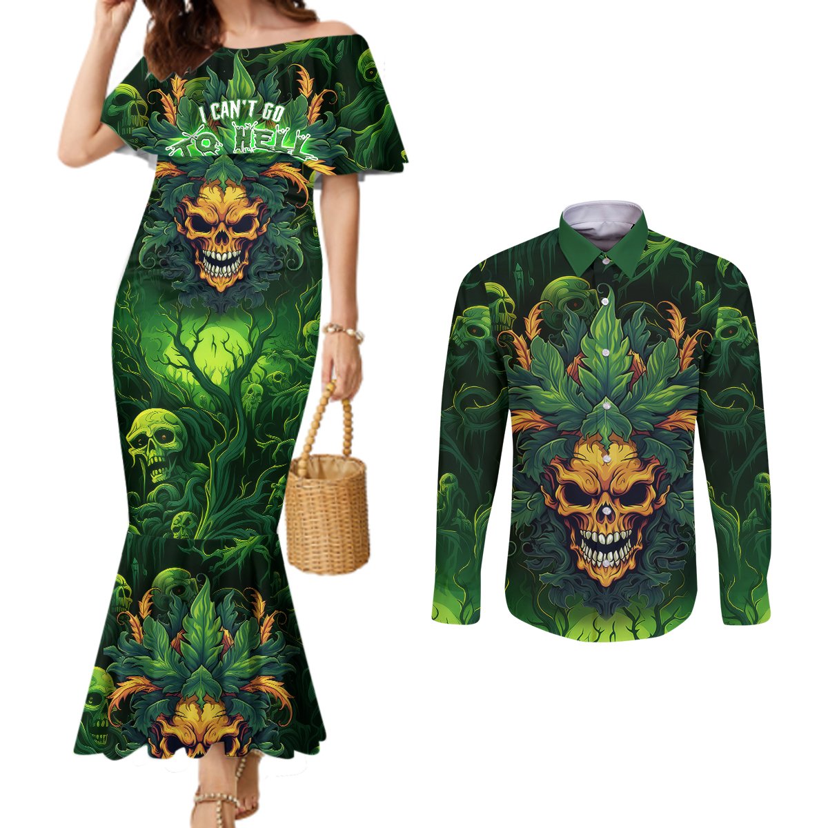 i-cant-go-to-hell-the-devil-still-has-a-restraining-order-against-me-couples-matching-mermaid-dress-and-long-sleeve-button-shirts