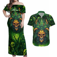 I Can't Go To Hell The Devil Still Has A Restraining Order Against Me Couples Matching Off Shoulder Maxi Dress and Hawaiian Shirt - Wonder Print Shop