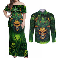 I Can't Go To Hell The Devil Still Has A Restraining Order Against Me Couples Matching Off Shoulder Maxi Dress and Long Sleeve Button Shirts - Wonder Print Shop