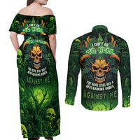 I Can't Go To Hell The Devil Still Has A Restraining Order Against Me Couples Matching Off Shoulder Maxi Dress and Long Sleeve Button Shirts - Wonder Print Shop