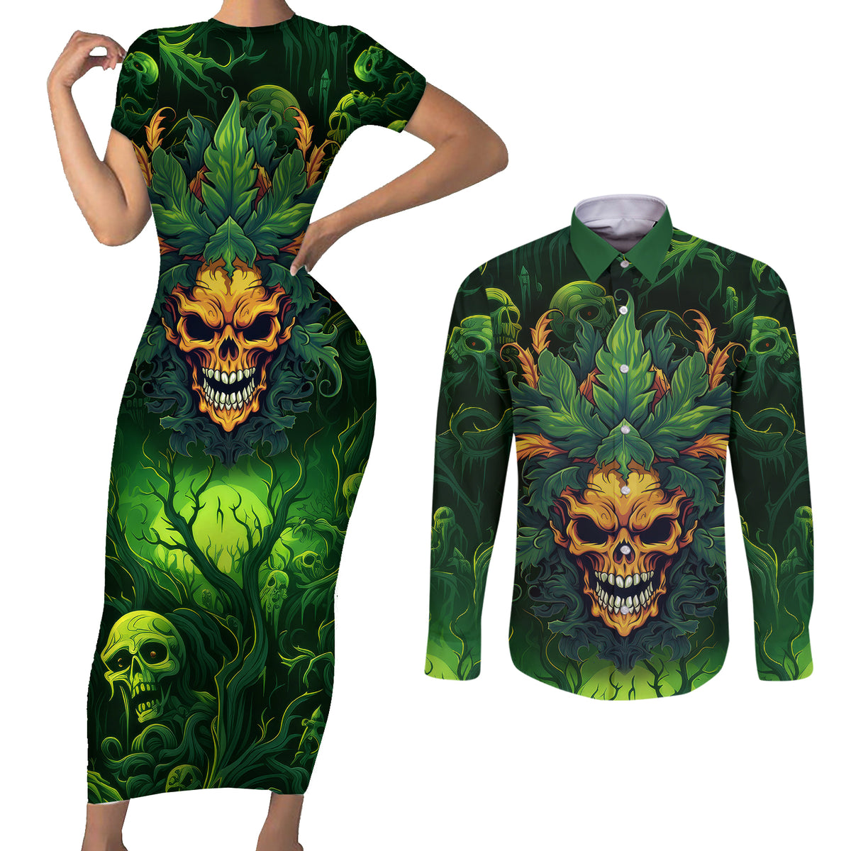 I Can't Go To Hell The Devil Still Has A Restraining Order Against Me Couples Matching Short Sleeve Bodycon Dress and Long Sleeve Button Shirts - Wonder Print Shop