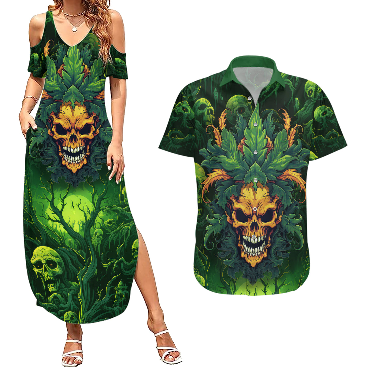 I Can't Go To Hell The Devil Still Has A Restraining Order Against Me Couples Matching Summer Maxi Dress and Hawaiian Shirt - Wonder Print Shop