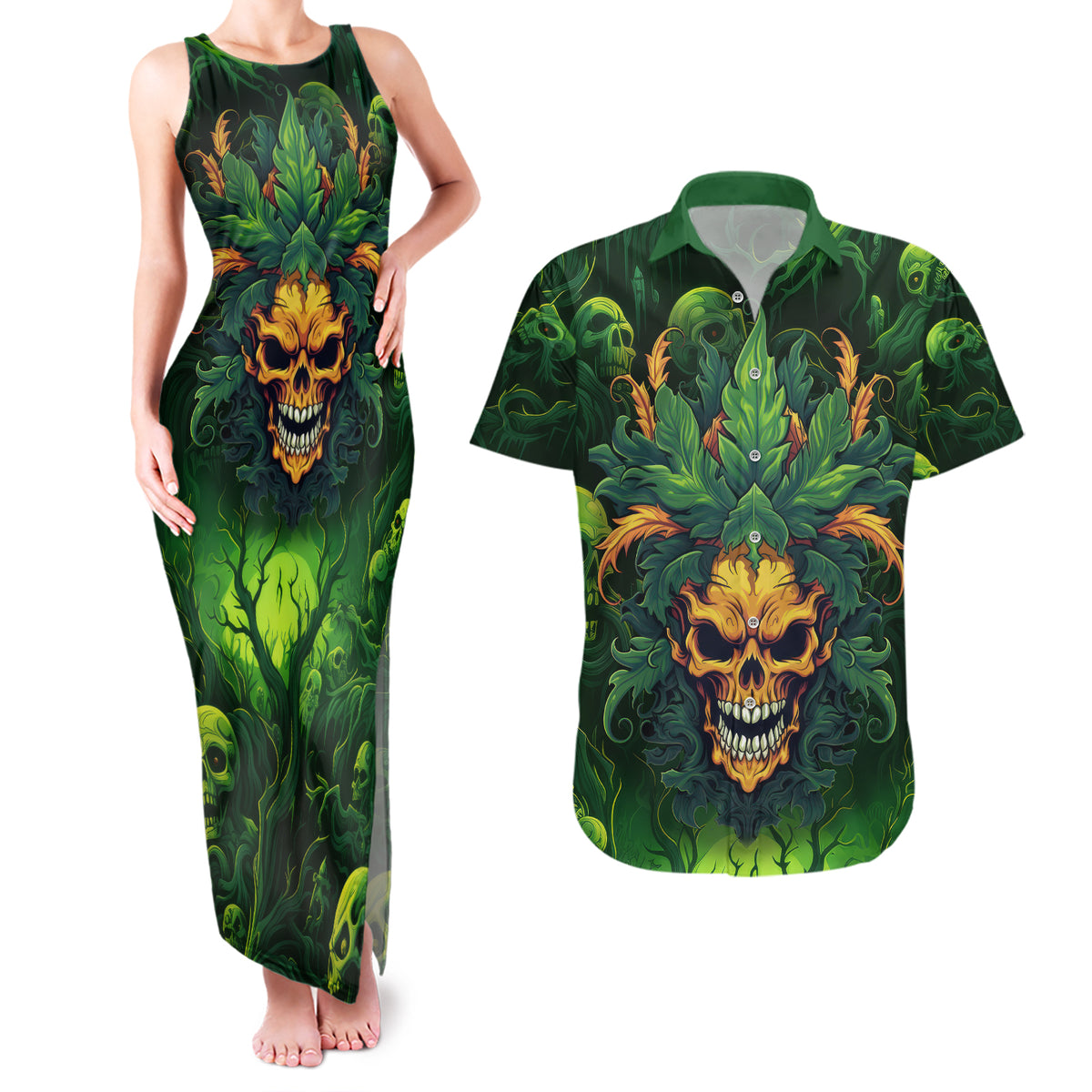 I Can't Go To Hell The Devil Still Has A Restraining Order Against Me Couples Matching Tank Maxi Dress and Hawaiian Shirt - Wonder Print Shop