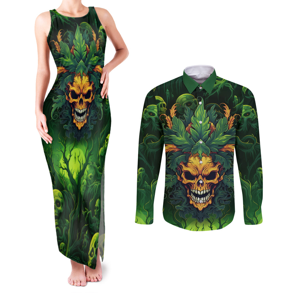I Can't Go To Hell The Devil Still Has A Restraining Order Against Me Couples Matching Tank Maxi Dress and Long Sleeve Button Shirts - Wonder Print Shop