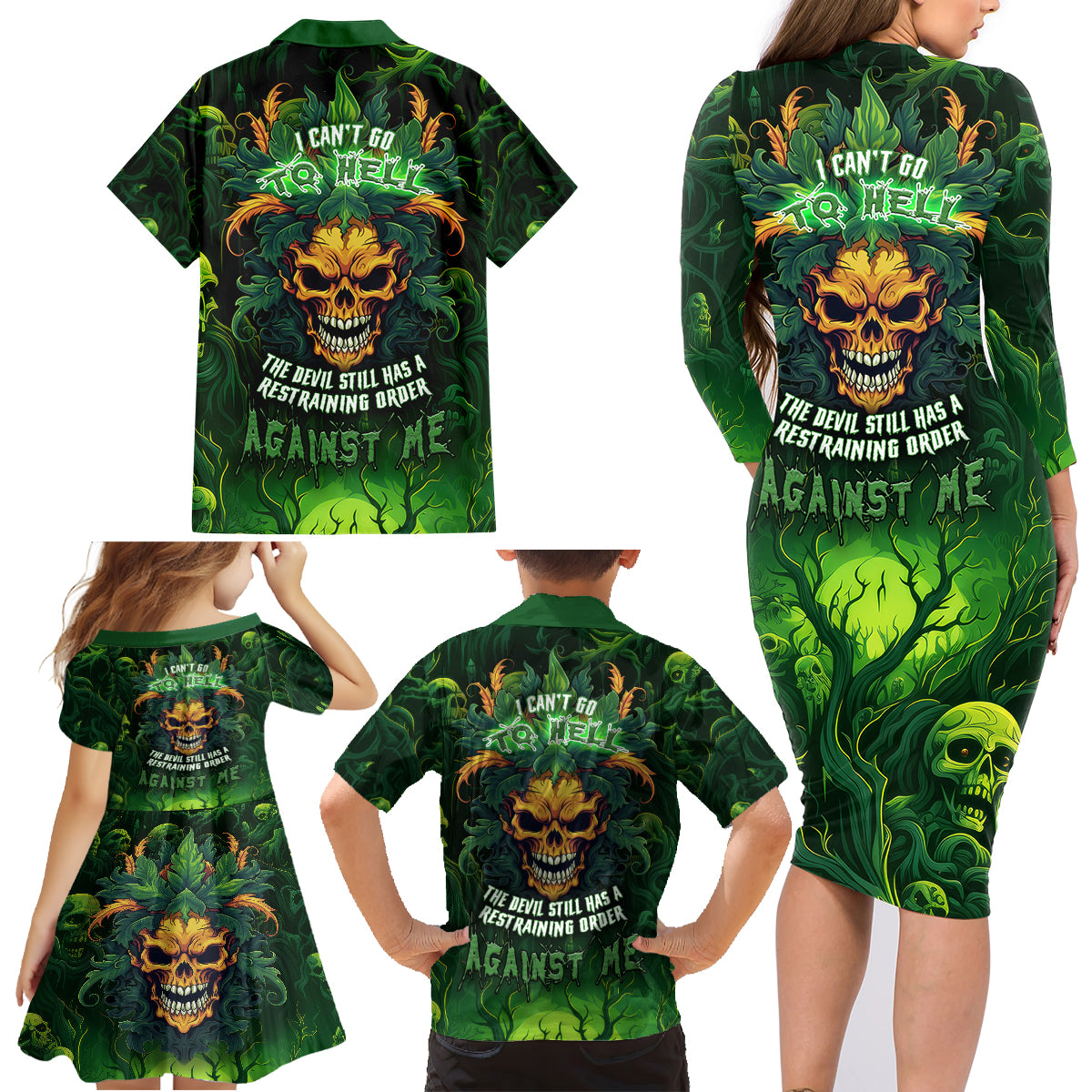 I Can't Go To Hell The Devil Still Has A Restraining Order Against Me Family Matching Long Sleeve Bodycon Dress and Hawaiian Shirt - Wonder Print Shop