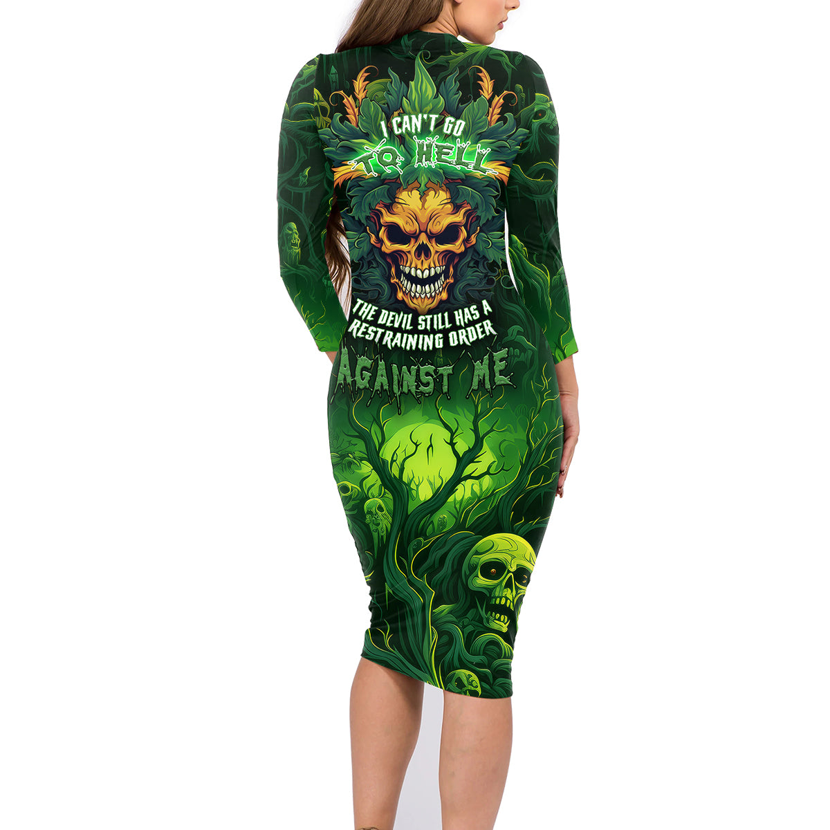 I Can't Go To Hell The Devil Still Has A Restraining Order Against Me Family Matching Long Sleeve Bodycon Dress and Hawaiian Shirt - Wonder Print Shop