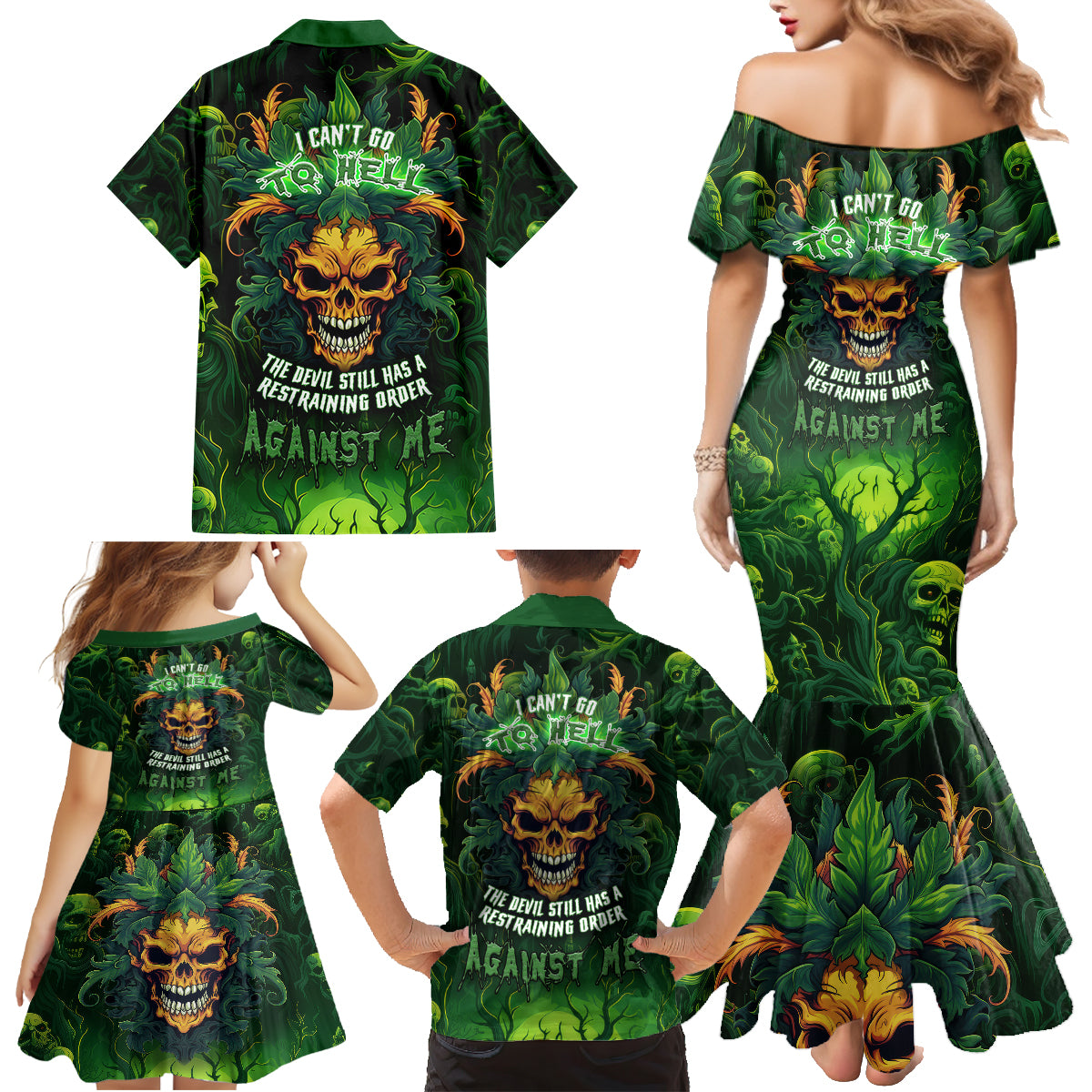 I Can't Go To Hell The Devil Still Has A Restraining Order Against Me Family Matching Mermaid Dress and Hawaiian Shirt - Wonder Print Shop