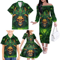 I Can't Go To Hell The Devil Still Has A Restraining Order Against Me Family Matching Off Shoulder Long Sleeve Dress and Hawaiian Shirt - Wonder Print Shop