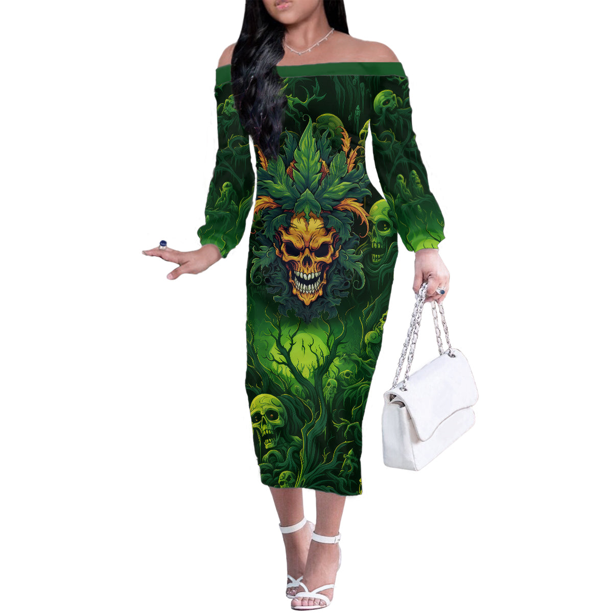 I Can't Go To Hell The Devil Still Has A Restraining Order Against Me Family Matching Off Shoulder Long Sleeve Dress and Hawaiian Shirt - Wonder Print Shop
