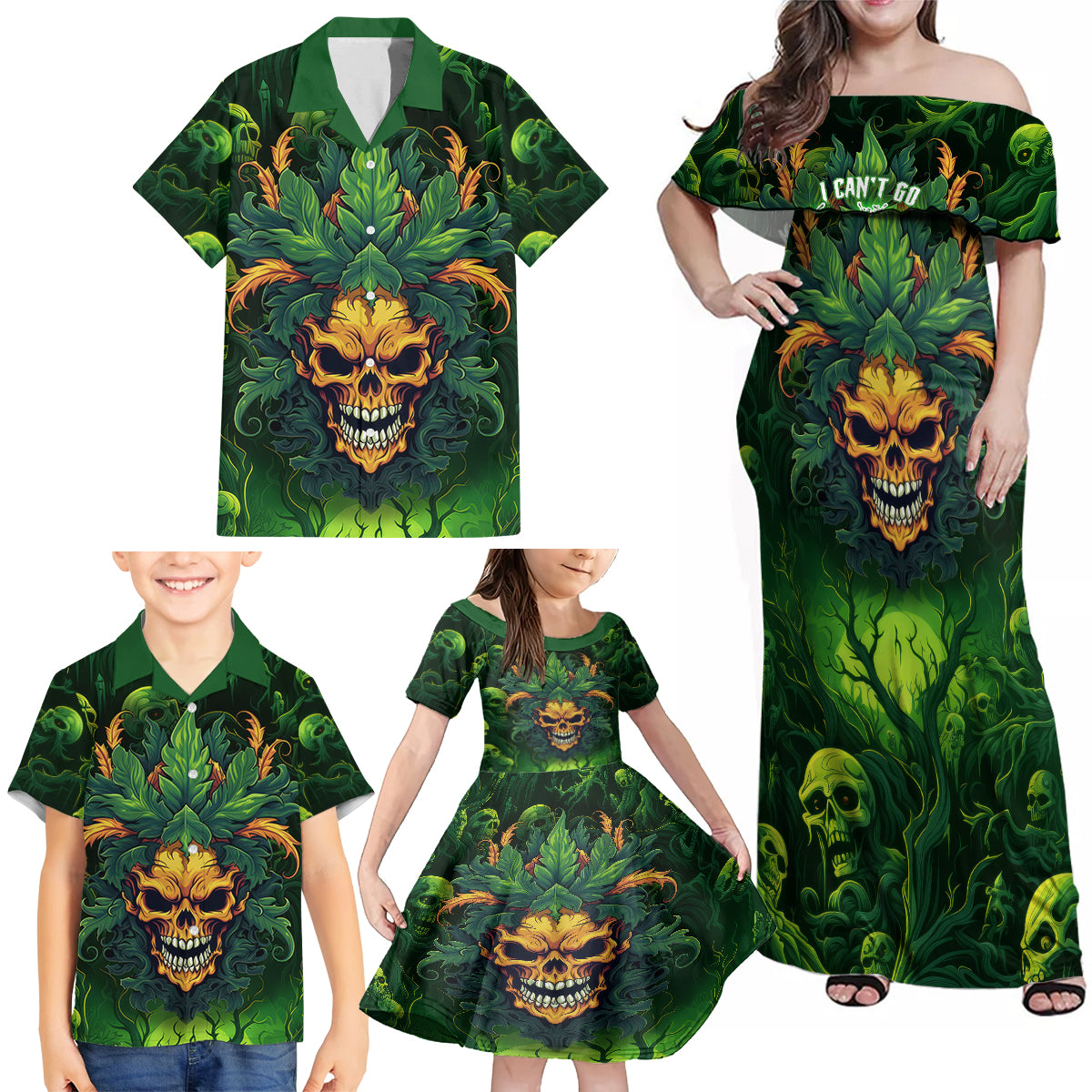 I Can't Go To Hell The Devil Still Has A Restraining Order Against Me Family Matching Off Shoulder Maxi Dress and Hawaiian Shirt - Wonder Print Shop