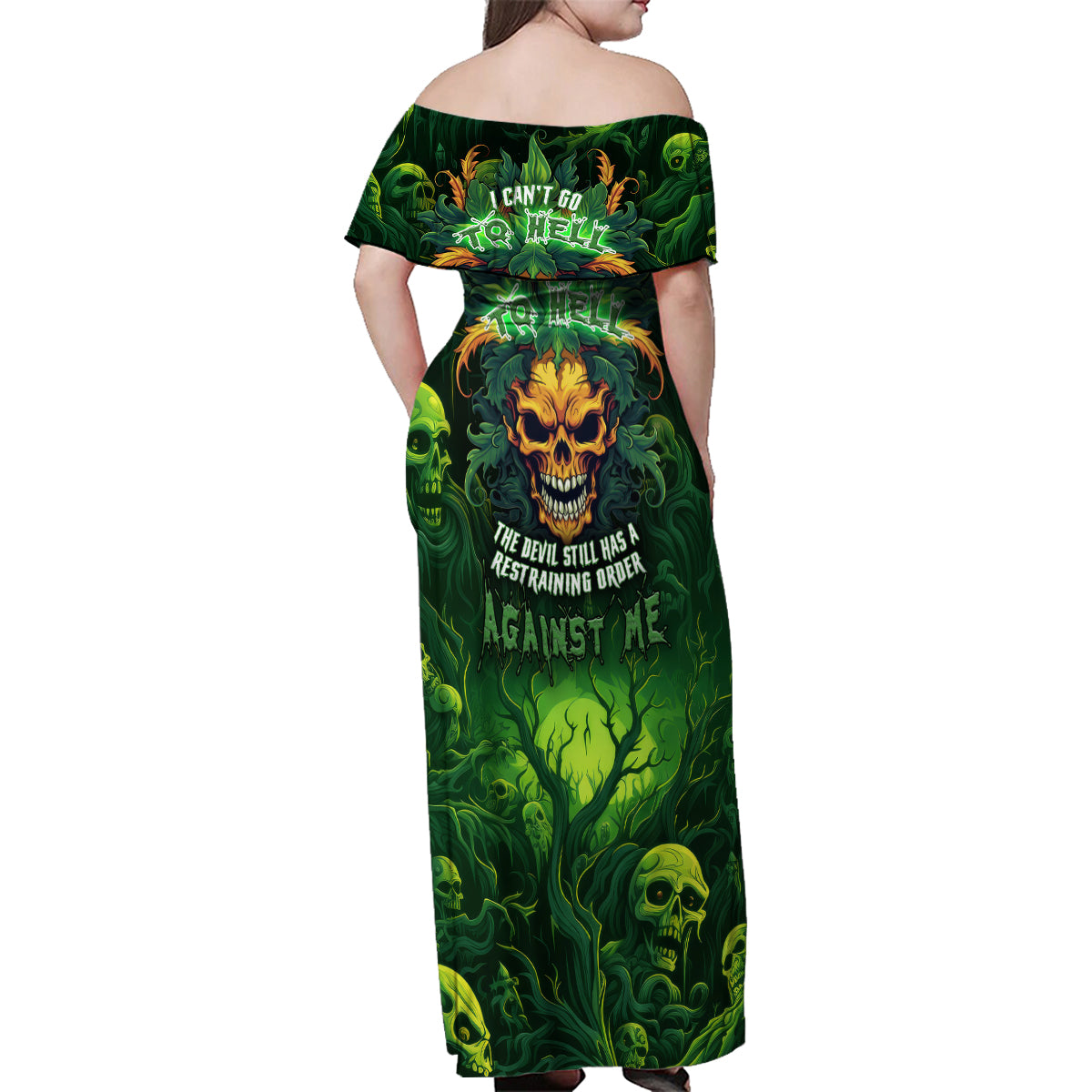 I Can't Go To Hell The Devil Still Has A Restraining Order Against Me Family Matching Off Shoulder Maxi Dress and Hawaiian Shirt - Wonder Print Shop