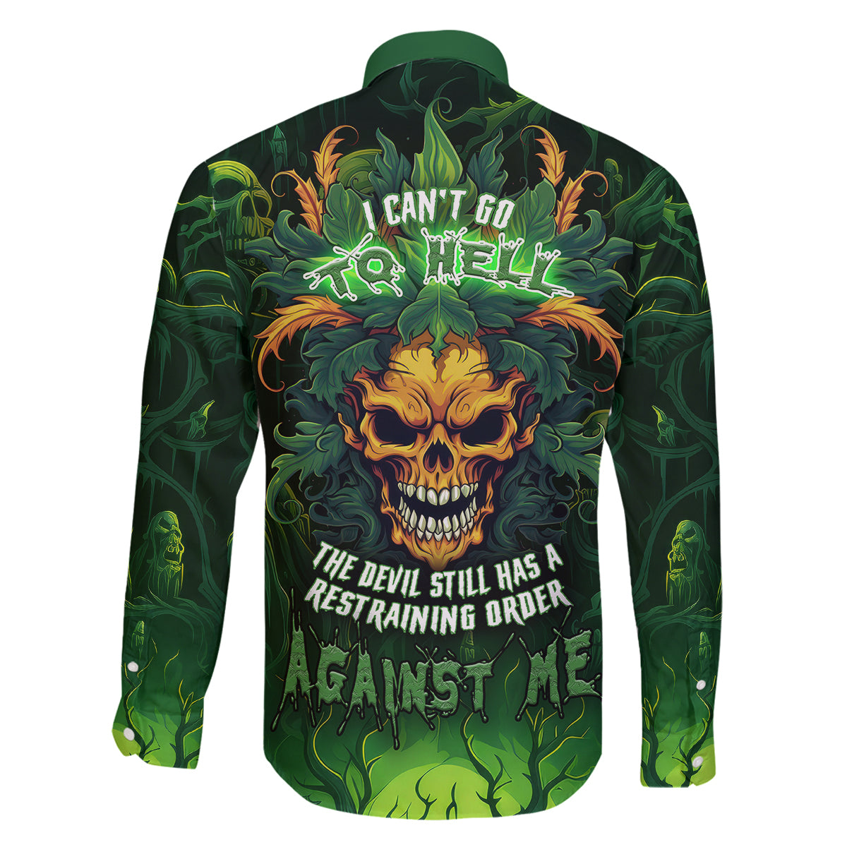I Can't Go To Hell The Devil Still Has A Restraining Order Against Me Family Matching Off Shoulder Short Dress and Hawaiian Shirt - Wonder Print Shop