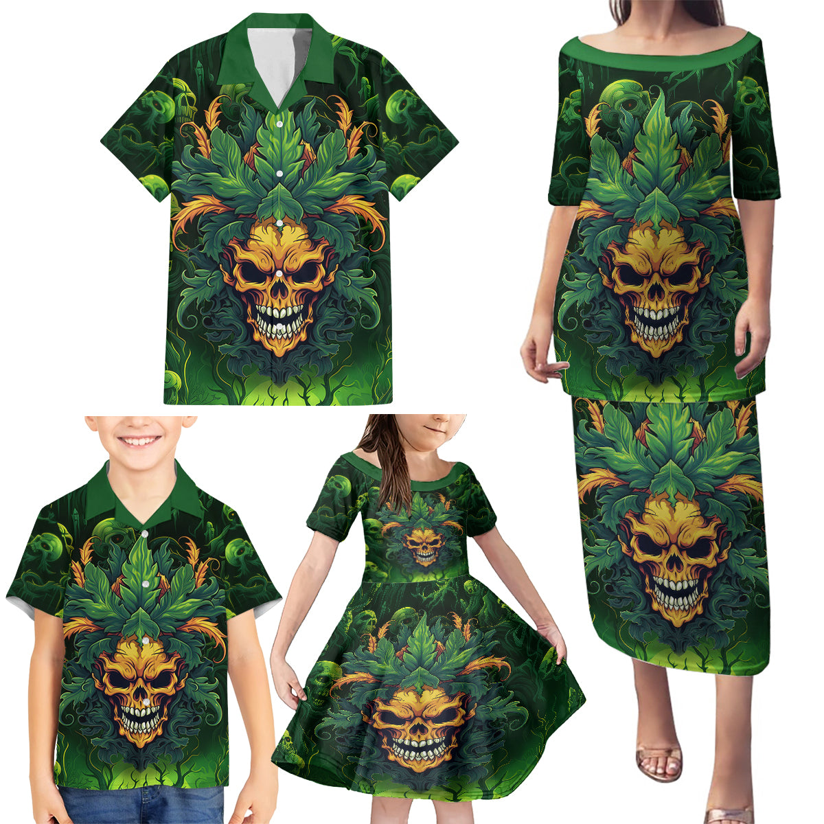I Can't Go To Hell The Devil Still Has A Restraining Order Against Me Family Matching Puletasi Dress and Hawaiian Shirt - Wonder Print Shop
