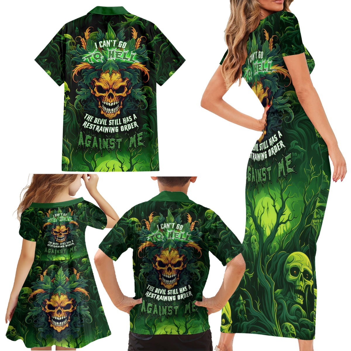 I Can't Go To Hell The Devil Still Has A Restraining Order Against Me Family Matching Short Sleeve Bodycon Dress and Hawaiian Shirt - Wonder Print Shop