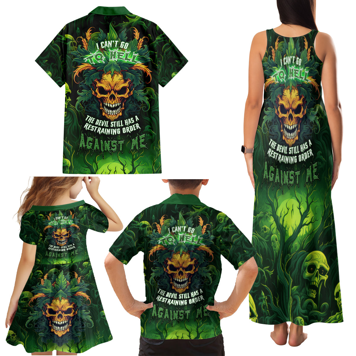 I Can't Go To Hell The Devil Still Has A Restraining Order Against Me Family Matching Tank Maxi Dress and Hawaiian Shirt - Wonder Print Shop