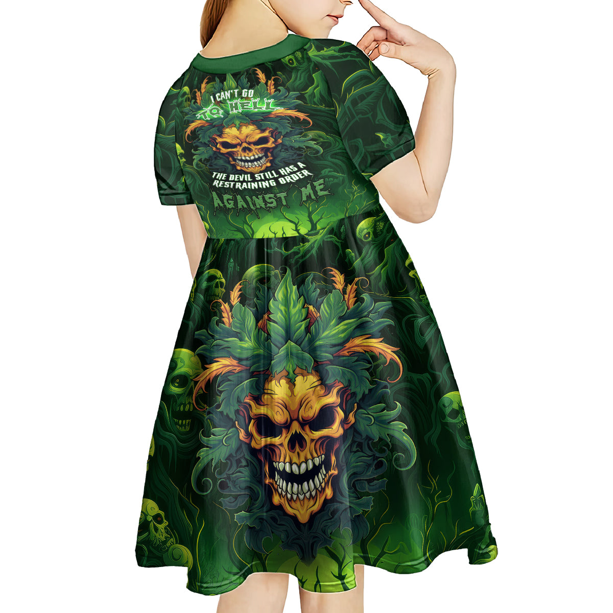 I Can't Go To Hell The Devil Still Has A Restraining Order Against Me Kid Short Sleeve Dress - Wonder Print Shop