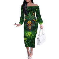 I Can't Go To Hell The Devil Still Has A Restraining Order Against Me Off The Shoulder Long Sleeve Dress - Wonder Print Shop