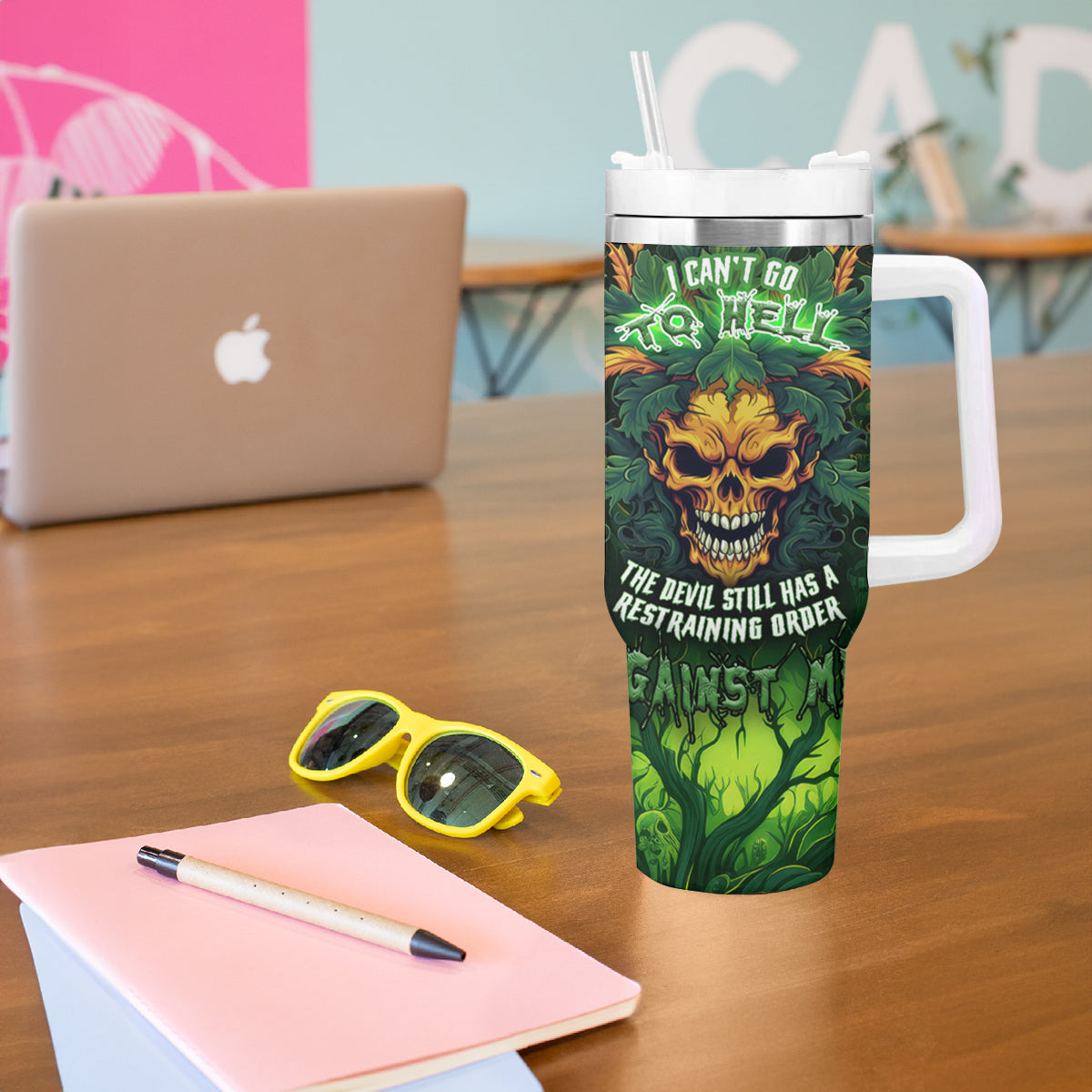 I Can't Go To Hell The Devil Still Has A Restraining Order Against Me Tumbler With Handle - Wonder Print Shop